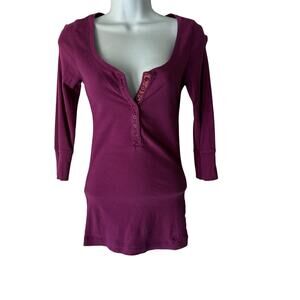 Aeropostale Shirt Y2k M Purple Stretch Henley Long Sleeve Fitted Elena Gilbert